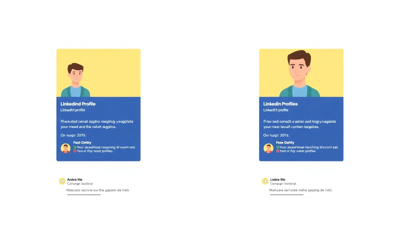 Side-by-side comparison of two LinkedIn profiles: one fully filled out with a professional headshot and banner, the other with a generic photo and blank sections