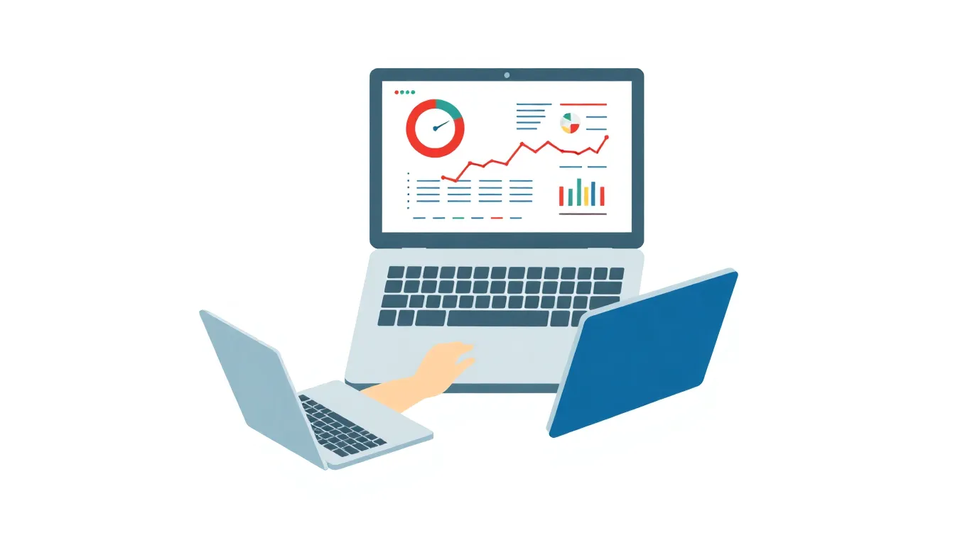 SEO professional analyzing backlink audit report on laptop