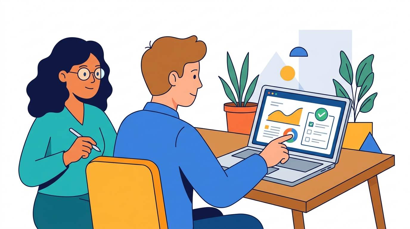 Person checking website audit results on laptop with technical SEO dashboard