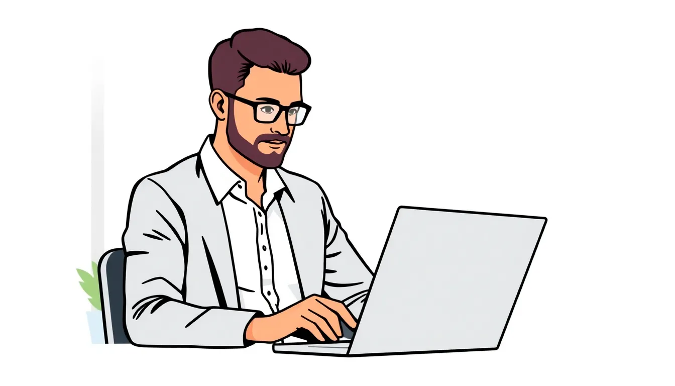 Professional reviewing LinkedIn profile on laptop at modern desk