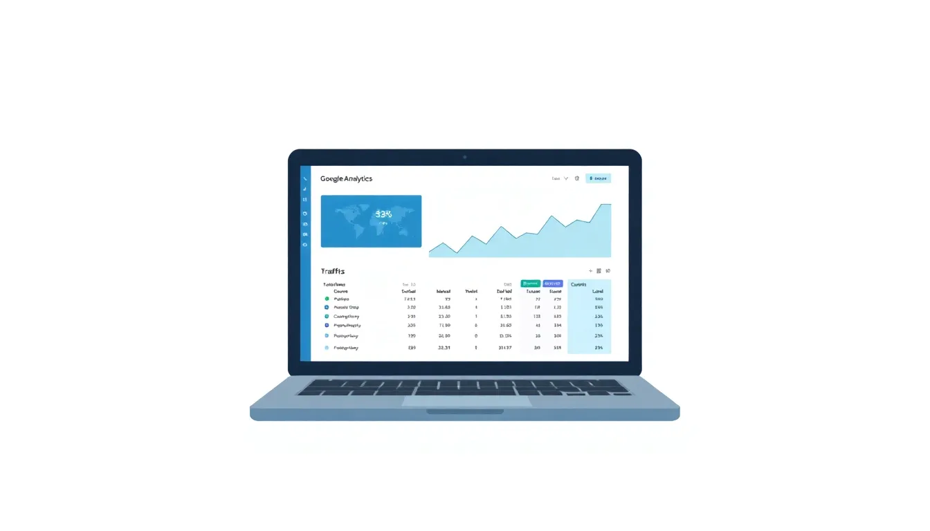 Laptop showing Google Analytics dashboard with website traffic data