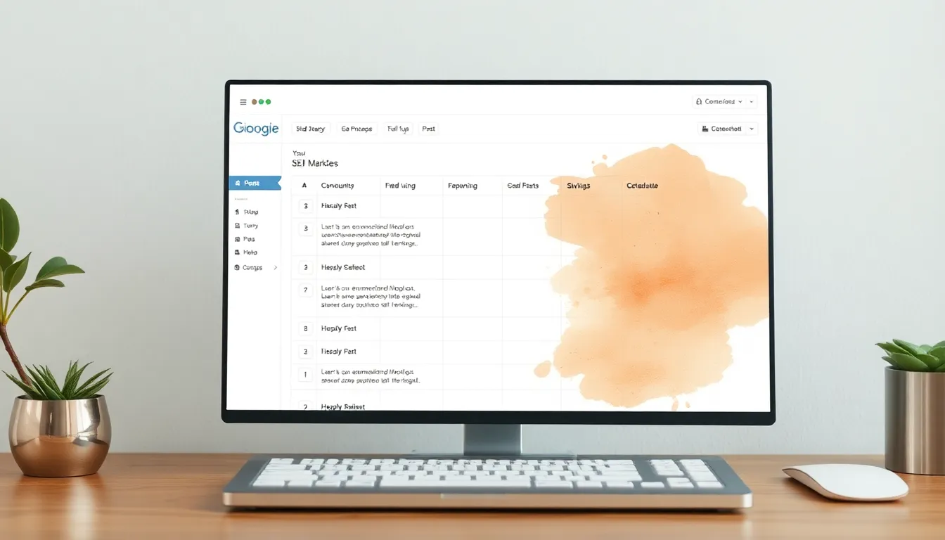 Marketer scheduling automated blog posts on desktop SEO tool dashboard