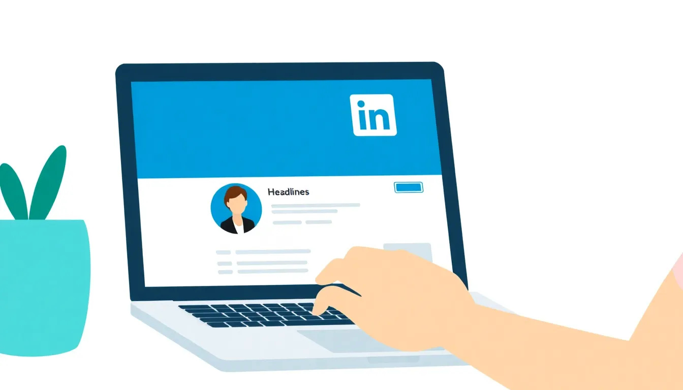Person updating LinkedIn profile on laptop with headline section highlighted