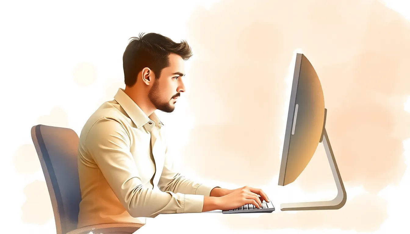 Manager assis devant un écran d’ordinateur affichant une plateforme e-learning