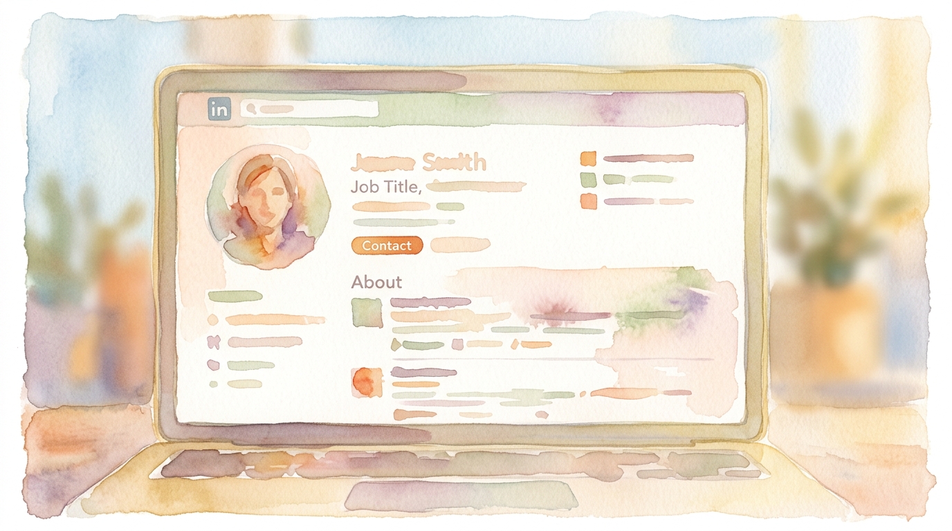 Close-up of laptop screen showing a LinkedIn profile with an eye-catching headline