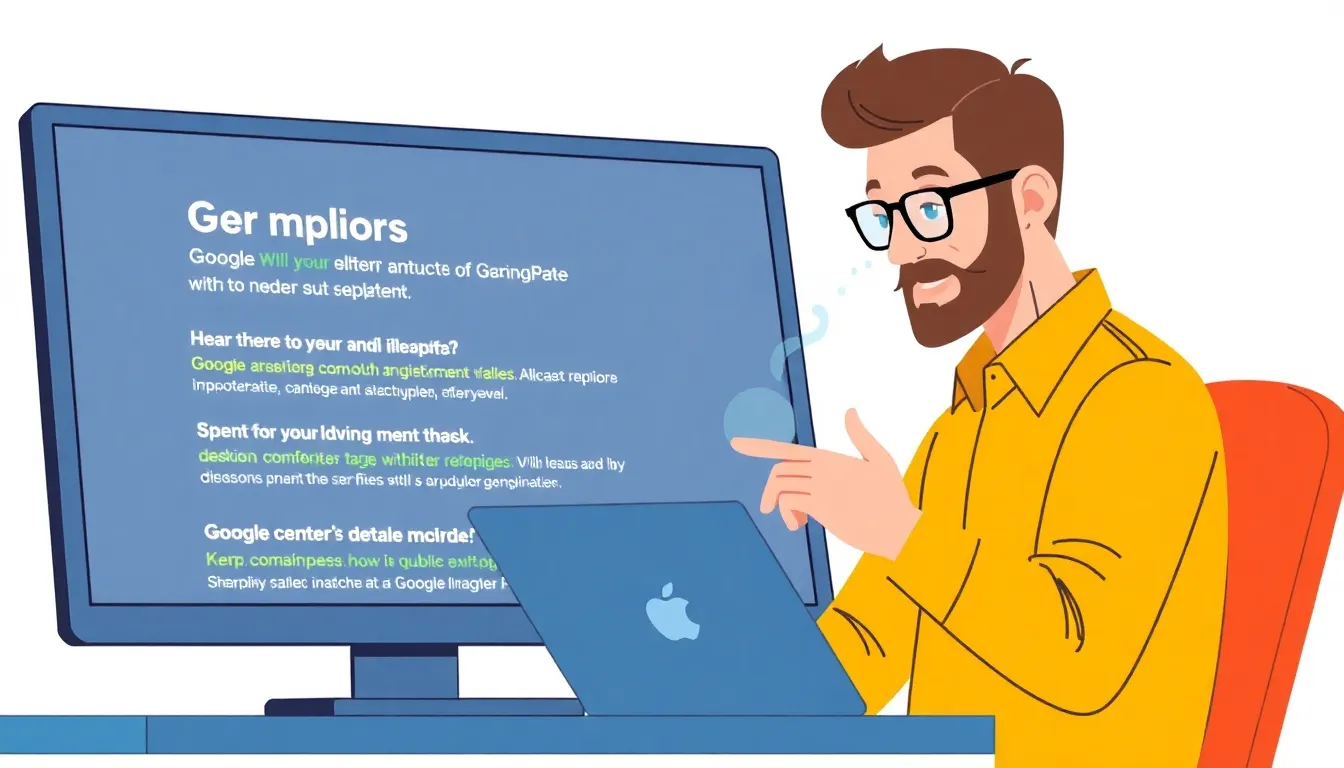 Marketer analyzing Google SERP with featured snippets and local pack visible on screen