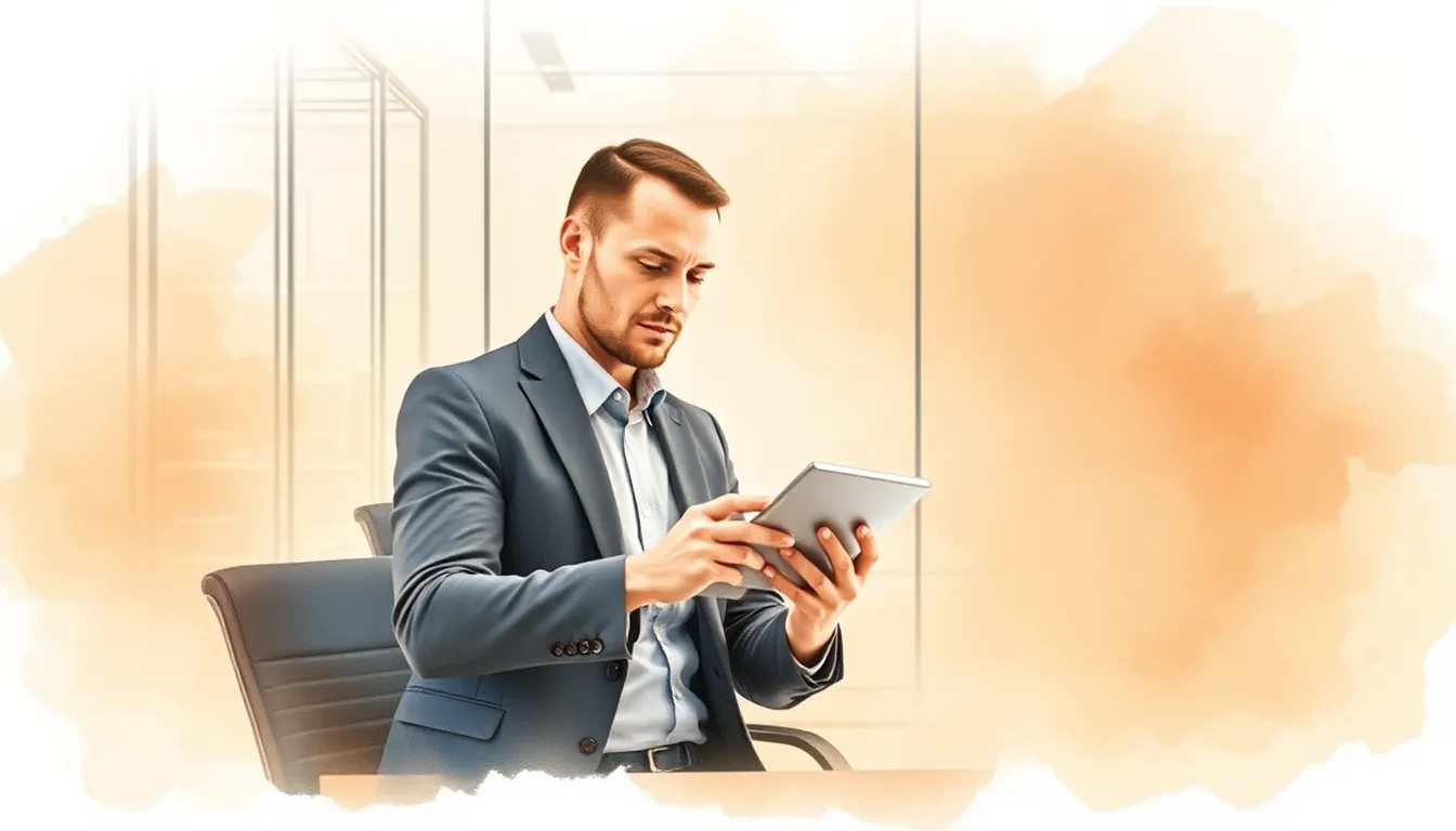 Directeur RH utilisant une tablette dans un bureau moderne